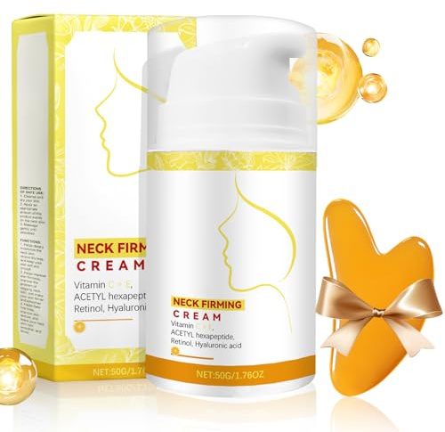 Hals und Dekollete Creme, Neck Firming Cream, Anti Falten Creme für Den Hals, Halscreme Gegen Falten Enthält Retinol, Spendet Sanft Feuchtigkeit, Beigefügt Gua Sha Stein, Straffung und Lifting-50G