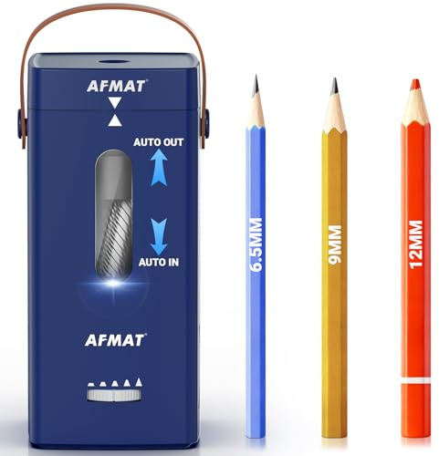 AFMAT Elektrischer Anspitzer, Vollautomatischer Anspitzer, Auto in & Out, Wiederaufladbarer Hands-Free Anspitzer für Jumbo & Buntstifte (6,5-12 mm), Tragbar für Zuhause/Klassenzimmer/Büro, Blau PSC6