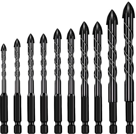 DSXVJHD Masonry Drill Bits Set, Heavy Duty Concrete Drill Bit, Efficient Hammer Drill Bit Set for Brick/Porcelain/Glass/Wood, Industrial Strength Tile Drill Bits (10pcs)(3~12mm)
