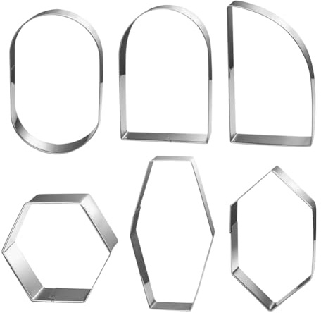 JIHUOO Lot de 6 emporte-pièces en forme de plaque géométrique en acier inoxydable pour biscuits, fondants, crêpes, fruits, légumes, argile polymère