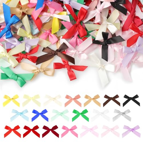 200 Stück Kleine Schleifen, Mini Geschenkschleifen,5x3 cm Doppelseitige Farbe Satinband Schleifen,20 Farben Schleife für Nähen,Karten,DIY Basteln,Keks Bonbontüten Weihnachtsbaum Hochzeitsdeko