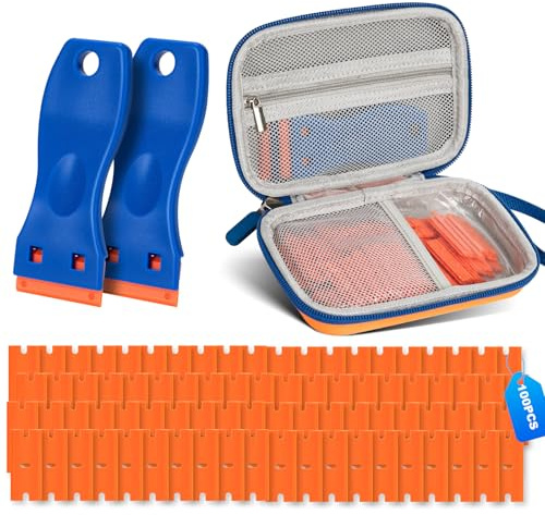 2Pcs Plastic Scraper Tool Kit with Storage Case, Non-Scratch Scraper Tool Kit with 100 Plastic Blades for Removing Glue, Lable, Decal in The Glass, Window, Floor, Car