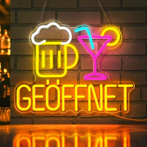 Lxmoneon GEÖFFNET Neon Schild mit Bier und Cocktail,Bar Geöffnet Neon Schild für Bar-Dekor,bunten Neonlicht für die Öffnungsanzeige,LED Leuchtschild für Bar,Pub,Restaurant,Party