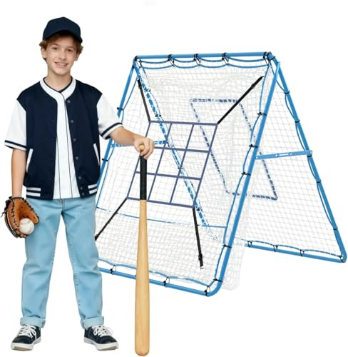 GarveeHome Baseball Rebounder, 2 in1 Rebounder Netz mit Ziel, Portable Doppelseitiges Trainingsnetz, 153 * 122cm Softball Rebound Pitchback Net für Kinder Jugendliche, Verstellbarem Winkel mit 9 Ziel