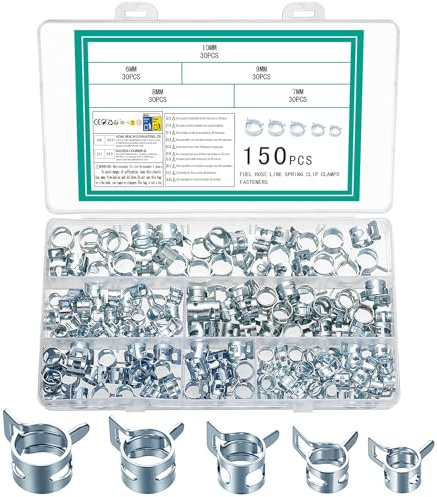 150 Pièces Colliers de Serrage à Ressort, Clips à Ressort Tuyau Serre-Joints à Tuyaux Ajustable Colliers de Clip à Ressort pour Tuyau Durites(Argent,6mm/7mm/8mm/9mm/10mm)