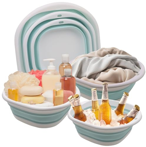 3pcs Collapsible Wash Basin, Foldable Dish Tub Sink Washing, Portable Washbasin Space Saving Washtub Storage Container fit Kitchen/Camping/RV for Dishing, Fruit, Camping, Laundry, Hiking&Home (S+M+L)