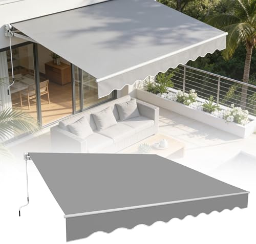 HENGMEI Gelenkarmmarkise 400 x 300cm Markise Sonnenschutz Terrassenmarkise Versenkbare Markisenabdeckung Aluminium Balkonmarkise mit Kurbel (Hellgrau)