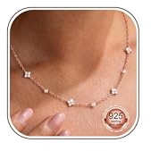 LOLIAS Kette Gold Silber 925 Damen 14k Vergoldet Halskette Damen mit Zirkonia Kleeblatt Perlen Opal Kugel Choker Ketten Wasserfest Goldene Silberne Rosegold Kette Modeschmuck