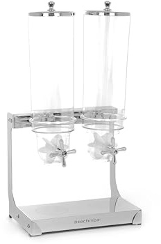 TECHNICA Mueslispender doppelt aus Edelstahl und Polycarbonat 2x3 l | Zwei Behälter mit Portioniermechanismus – Ideal für Müsli, Cornflakes & Frühstücks-Cerealien – Hygienisch & platzsparend