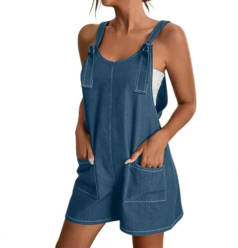 Peto para mujer, pantalones vaqueros cortos, mono para mujer de verano con bolsillos, tirantes ajustables, mono holgado, cómodo, pantalones de mezclilla, informales, tallas grandes, juego de