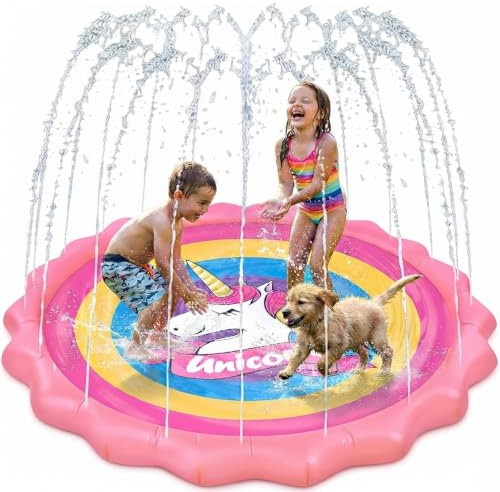 Evereden Splash Pad for Kids, Non-Slip Summer Outdoor Water Toys, | Sprinkler Pool for Kids Outdoor Play, Scratch Resistant Thicken Dog Splash Pad, Fountain Play Mat for Kid Toddl