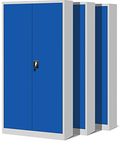 Jan Nowak 3er Set Aktenschrank Metallschrank, abschließbar, 195x90x40 cm | 3 Büroschränke, Ordnerschränke für 150–180 Ordner, 4 verstellbare Fachböden je 50 kg, Flügeltüren, Schloss, Stahl 0,6 mm
