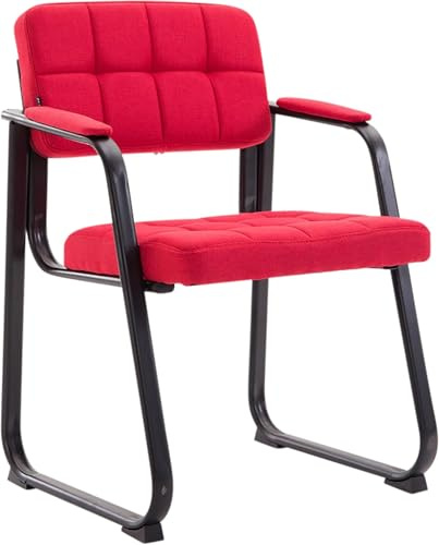 CLP Silla con Reposabrazos Canada B, Acolchada de Visita, Estructura Metal Negra Mate, Conferencia, Sala de Espera de Tela, Color:Rojo
