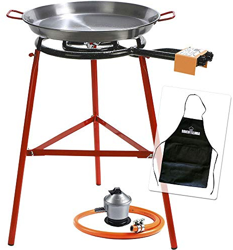 Garcima Set à paella 50 cm avec poêle à paella 55 cm, support renforcé, régulateur et tuyau à gaz Kabra (tablier gratuit)