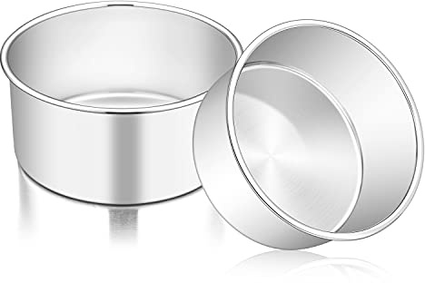 TeamFar 6 Inch Cake Pan, 6” x 3” Deep Round Cake Pan Tier Baking Tins Set Stainless Steel, For Baking Steaming Serving, Healthy & Toxic Free, Deep & Straight Size, Oven & Dishwasher Safe - Set of 2