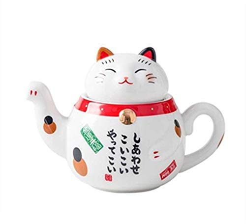 OSALAD Japanese Lucky Cat Porcelain Tea Set Creative Maneki Neko Ceramic Tea Cup Pot With Strainer Lovely Plutus Cute Cat Teapot Mug