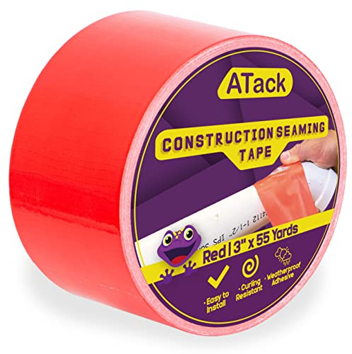 ATack Construction Seaming Tape Red, 3 Inches x 55 Yards, Building Sheathing and Flashing Polymer Tape for Joints, Vapor Barrier, Foam Board Insulation, House Wrap and Epoxy Resin