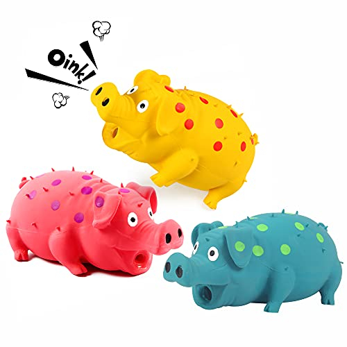 Pipande gris hundleksaker, 3-pack gryntande gris hundleksak som kan grytor för små medelstora hundar, hållbart gummi gris pipande hund valp tuggleksaker, latex interaktivt pip roligt sött hundleksaksset