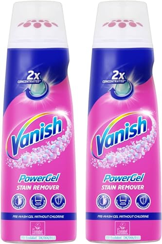 Vanish Pre-Treat PowerGel Stain Remover, 200ml, Pack of 2, 2x Concentrated Formula, Fights Stubborn Grass, Mud, Make-up Stains and More, Safe on Everyday Coloured and White Fabrics