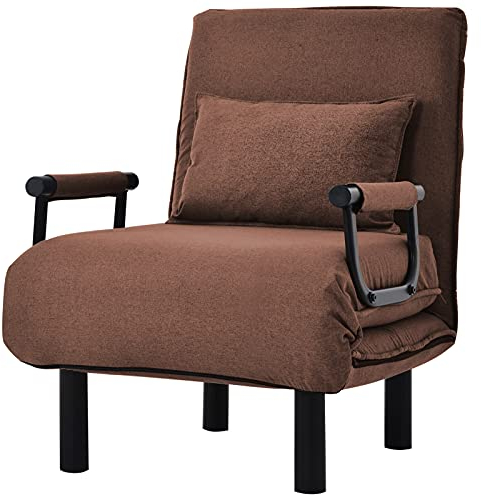 Azkoeesy Schlafsofa, wandelbarer Stuhl, multifunktionales Gästebett, modernes atmungsaktives Leinen, Klappbett mit versteckten Beinen für kleine Zimmer Wohnung (Braun)