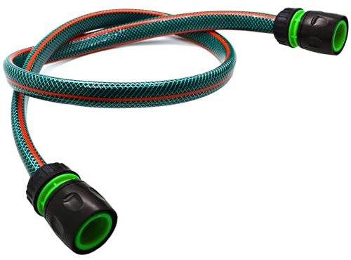 Garden Hose Pipe, Outdoor Tap to Reel Connection Set, Reinforced 4 Layer Non-Toxic 1/2 Hose (Green, 3 m / 9.84 ft + 2 Quick Connectors)