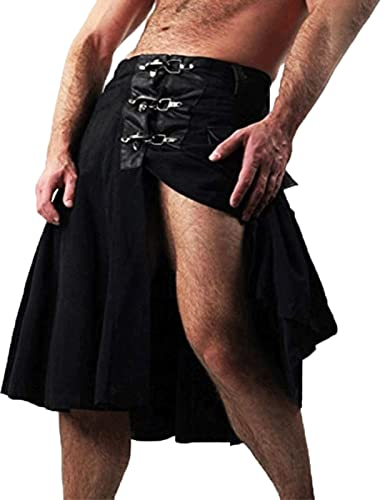 Herrar medeltida krigare kilt mode vintage gotisk punk rock läder lapptäcke ficka knight rock, 5, M