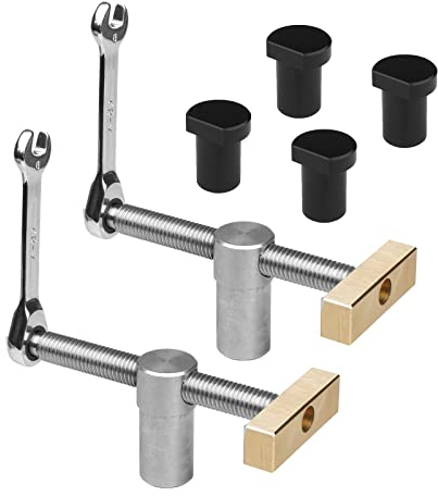YWNYT Tisch-Werkbank-Hilfswerkzeug mit 4 Bank-Hunde, Holzbearbeitung Schreibtisch, schnell fixierte Clip-Klemme Messingbefestigung Schraubstock (20 mm, schwarz)