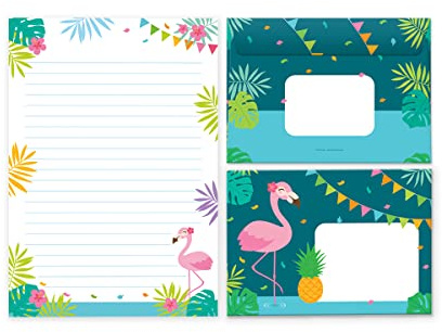 Briefpapier-Set Briefblock mit Umschlag für Mädchen Kindermotiv Flamingo (Block A5 mit 25 Blätter + 15 Umschläge)