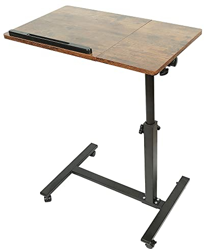 Mobiler Stehtisch, Betttisch mit Rollen, Computertisch, höhenverstellbar, Betttisch für Wohnzimmer, Schlafzimmer. (60 x 34,5 x 58 / 90 cm, braun)