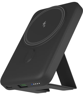 Auskang Magnetic Power Bank 10000mAh, caricatore portatile a ricarica rapida wireless, stand pieghevole Power bank USB-C PD 20W, mini batteria compatibile per iPhone Series (Nero)