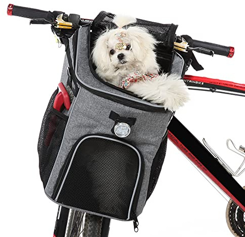 Cestino da bici per cani, zaino espandibile con lati morbidi, cestino per bicicletta per cani di piccola taglia, seggiolino auto, per cuccioli di piccola taglia, con finestra in rete, borsa per cani a