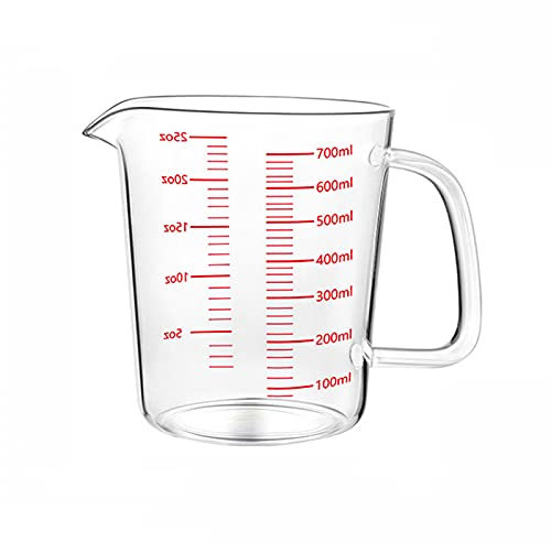 Vaso medidor de vidrio, vaso de chupito transparente con asa, hecho de vidrio de borosilicato alto, transparente para el hogar, la cocina, el restaurante,Transparent-700ML