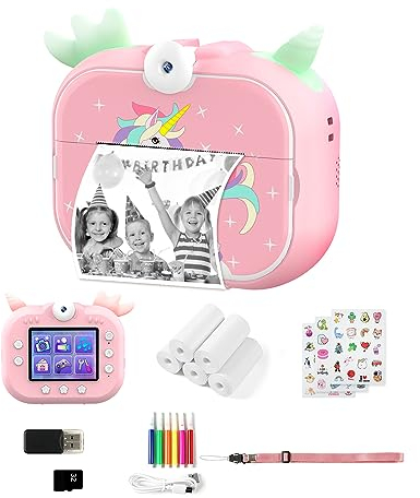 Gaaqii Appareil Photo Instantané Enfant, 2.4 1080P HD Appareil Photo Instantané Numérique avec 5 Rouleaux de Papier à Imprimer, 1050 mAh, 24MP/180° Double Objectif, Cadeau pour Enfants 3-12 Ans –Rose
