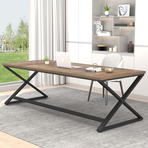 IBF Grande scrivania per computer in legno, lunga 178 cm, scrivania per casa e ufficio per due persone, scrivania da lavoro in camera da letto, semplice e ampia postazione di lavoro in metallo, tavolo