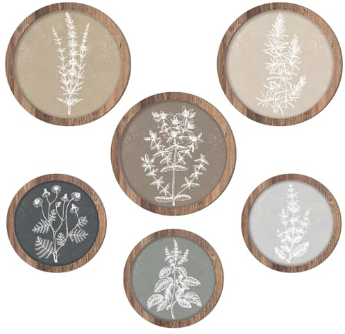 Threehoney 6 Pcs Framed Botanical Wall Art Set Floral Wall Art Vintage Boho Plant Print Hanging Decor Botanical Prints Wooden Rustic Floral Home Decor(8 Inch, 10 Inch)
