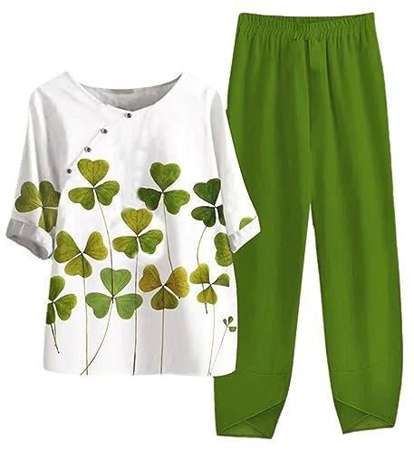 Glitzernde Anzughose für Damen, fünf Ärmel, bedruckte Bluse, Hose, zwei Anzüge, Business-Anwälte, Outfits, grün, 50