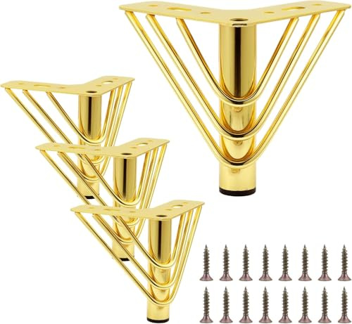 XCKJYDCDB 4 Stücke Möbelfüße Gold,DIY Metall Möbelbeine Schrankfüße Ersatz Möbelfüße,mit Gummimatte Als Sofa Füße Bettfüße Schrankfüße Schubladen (10cm/3.94in)