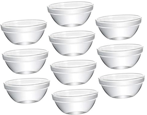 RORPOIR 10pezzi Ciotole in Vetro Trasparente Resistente Ad Alte Temperature Ciotole Decorative e Multifunzione Per Insalate Dessert e Noodles Design Semplice e Versatile Per Casa e Ufficio