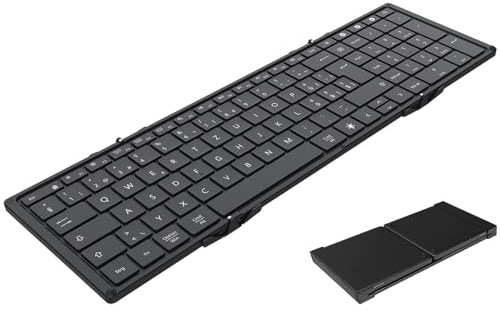 Callstel Falttastatur: CH: Faltbare Fullsize-Tastatur, Beleuchtung, Akku, Deutsch-Schweiz, BT (Tastatur faltbar, Bluetooth, Faltbare mit Nummernblock, PC)