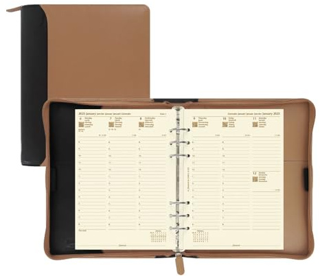 Filofax Nappa Organizer mit Reißverschluss, A5, Taupe/Schwarz – Leder, Sechs Ringe, Wochenansicht, Kalender, Terminplaner, mehrsprachig, 2025 (C025155-25)