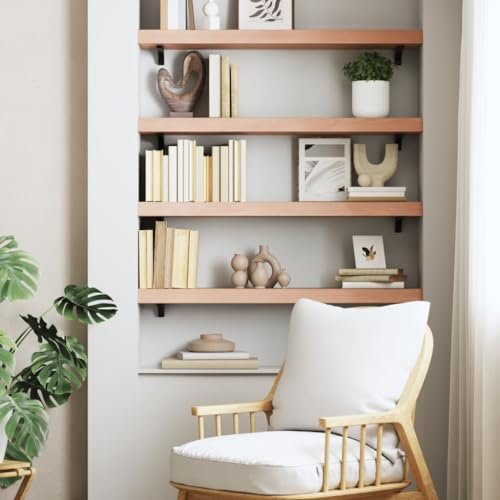 prissent Schwebendes Wandregal, Ausstellungsregal, Hängeregal, elegantes und modernes Design für Wohnzimmer, Schlafzimmer oder Badezimmer, Hellbraun, 100 x 20 x 6 cm