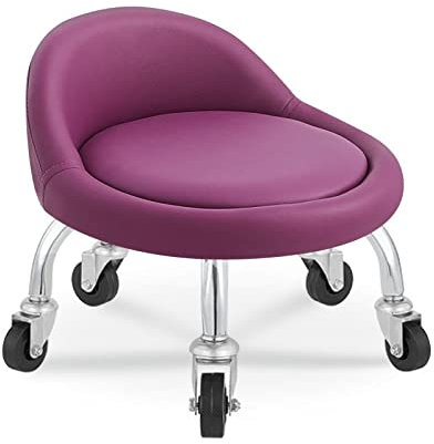 Lederkissen Rollhocker Stuhl mit Rückenlehne und 360° Drehung für Niedrigrollsitzrad Kleine Größe E4