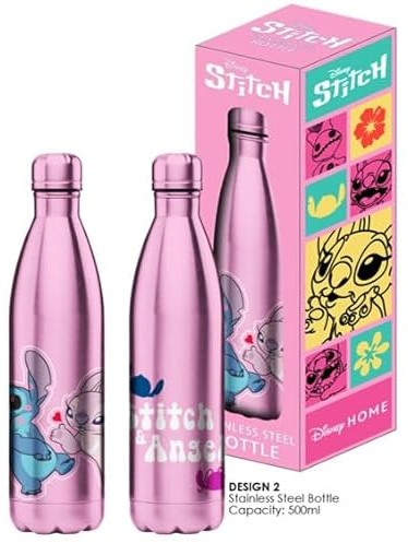 HÔMADICT BOUTEILLE ISOTHERME DISNEY - Gourde Inox Réutilisable Stitch & Angel Kiss - Maintien chaud et froid 12h - Pour sport, voyage, quotidien, 500ml - BPA Free - Licence Officielle