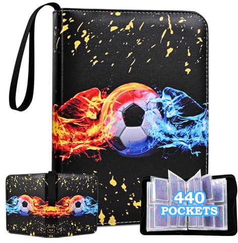 JIAWWAN Álbum Cartas Futbol, Album Tarjetas de Futbol, Album de Cartas Coleccionables, Carpeta de Cartas de 55 Páginas, Capacidad para 440 Tarjetas, Album de Recortes de Tarjetas para Niños (B)