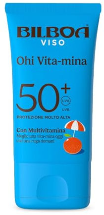 Bilboa Ohi Vita-mina crema viso SPF 50+, con Multivitamina, Meglio una Vita-Mina Oggi che una Ruga Domani, Dermatologicamente Testato - 40 ml