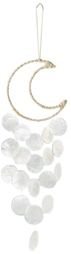 Wambere 15 x 54 cm Natürliche Muscheln Mondmuschel-Windspiel,Böhmischer Traumfänger Windspiel,für Terrasse,Garten,Balkon,Lnnenhof,Meer,Heimdekoration Shell Wind Chimes Outdoor,Wanddekoration,Weiß