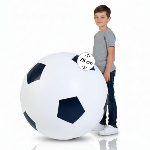 alldoro 60298 XXL fotboll Ø 75 cm stor, uppblåsbar lekboll med mega hoppkraft, barnboll av gummi, inomhus och utomhus, svart/vit