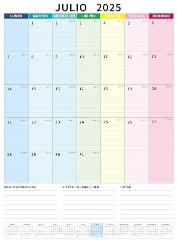 Calendario 2026 Pared Grande 43 x 31 cm Español Calendario Mesa Julio 2025 y Diciembre 2026 Hoja por Dia Escribir Planificador Mensual Personalizado para Familiar Escolar Oficina