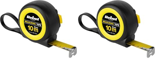 Mètre ruban professionnel robuste avec système d'enroulement 10 m, largeur 25 mm, Rebel RB-1134 (Lot de 2)