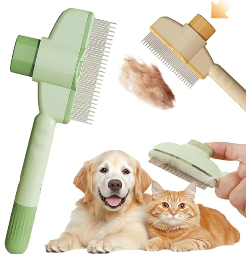 Flohkamm Für Katzen - Fellblitz BüRste, HaustierbüRste FüR Lang-Und Kurzhaarpflege, katzenbürste mit Auslöseknopf, Selbstreinigender Flohkamm für Katze und Hund (grün)